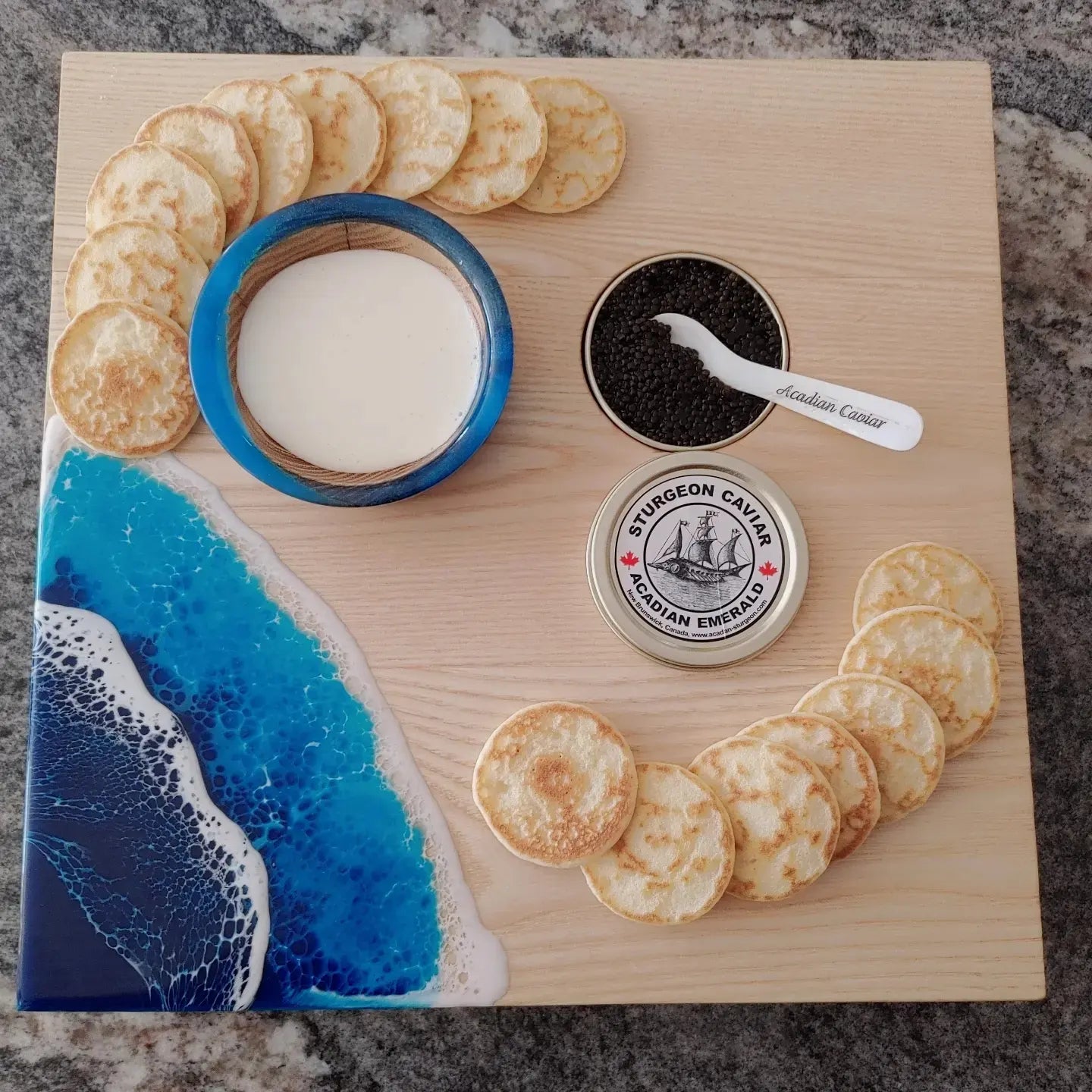 Acadian Caviar Serving Board for Single Tins