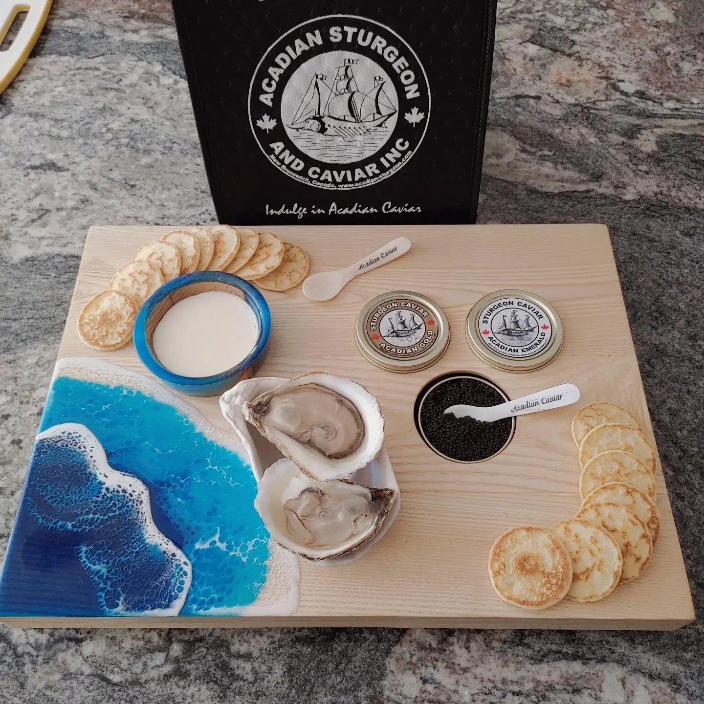 Acadian Caviar Serving Board for Trio of Caviar